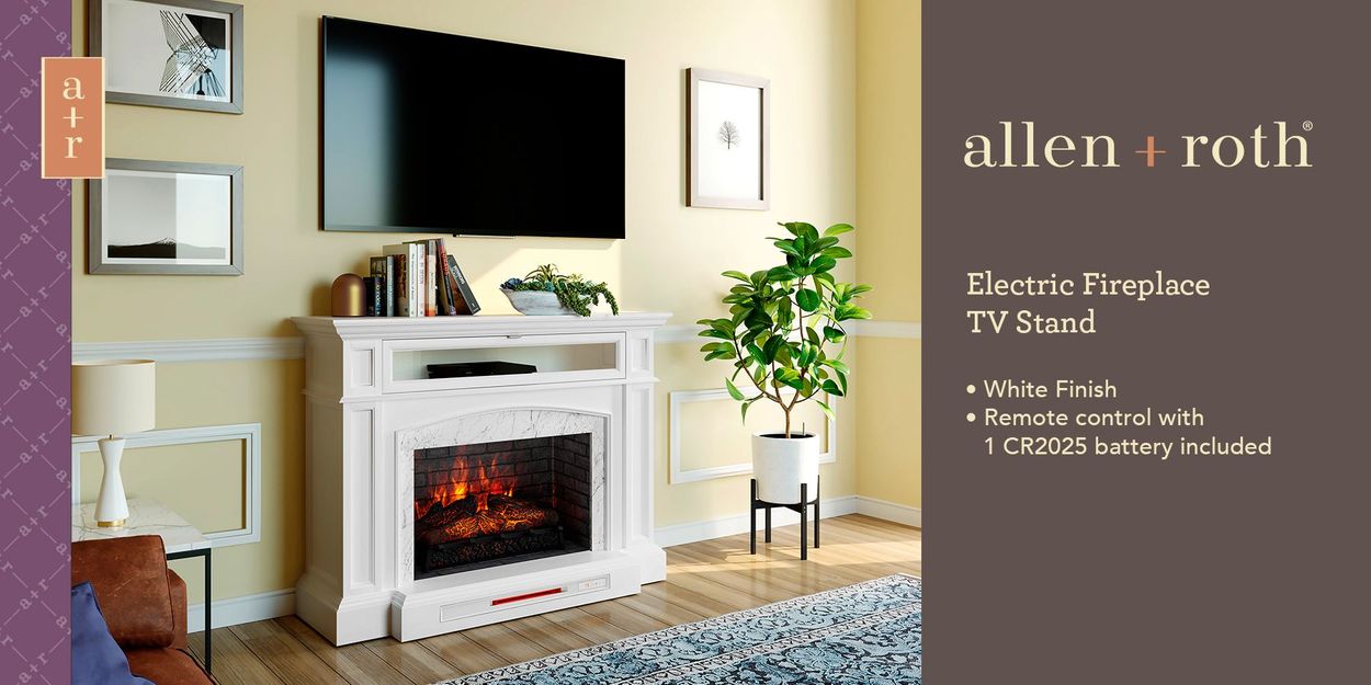 Allen Roth 52 5 In W White Infrared Quartz Electric Fireplace In The Electric Fireplaces Department At Lowes Com